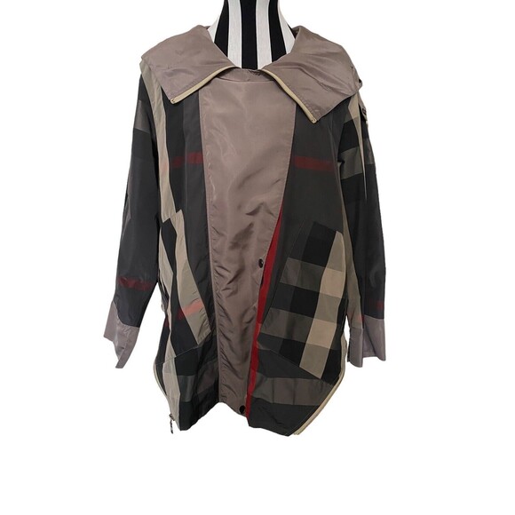 Raincoat Dorman Fashions Hooded Plaid Sz M Zip Snap Closure Pockets Stripes Read - Picture 9 of 13